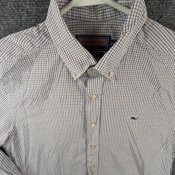 Vineyard Vines Cotton Long Sleeve Button Up Shirt Men Blue Brown Slim Fit Whale - Picture 1 of 12